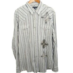 Tin Haul Men's Size XL Pearl Snap Long Sleeve Shirt Western Striped Skulls